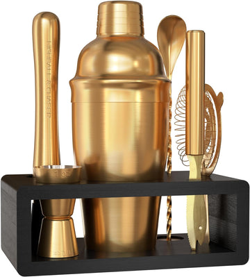 Cocktail Shaker Set: Bartender Kit Bar Mixology Cocktail Bar Set Plus E-Book with 30 Recipes (Antique Gold)