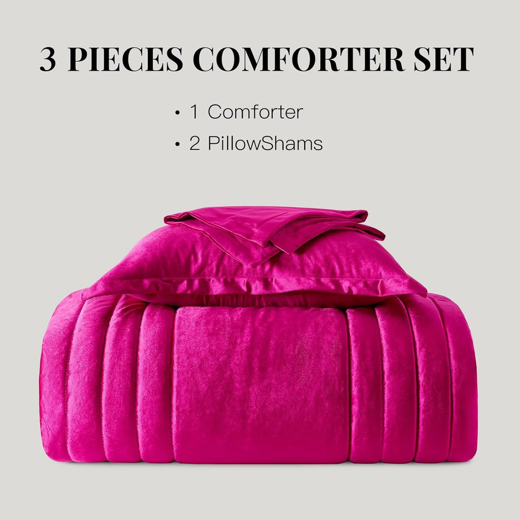 Luxury Pink Velvet Bedding Comforter Set 3 Pieces
