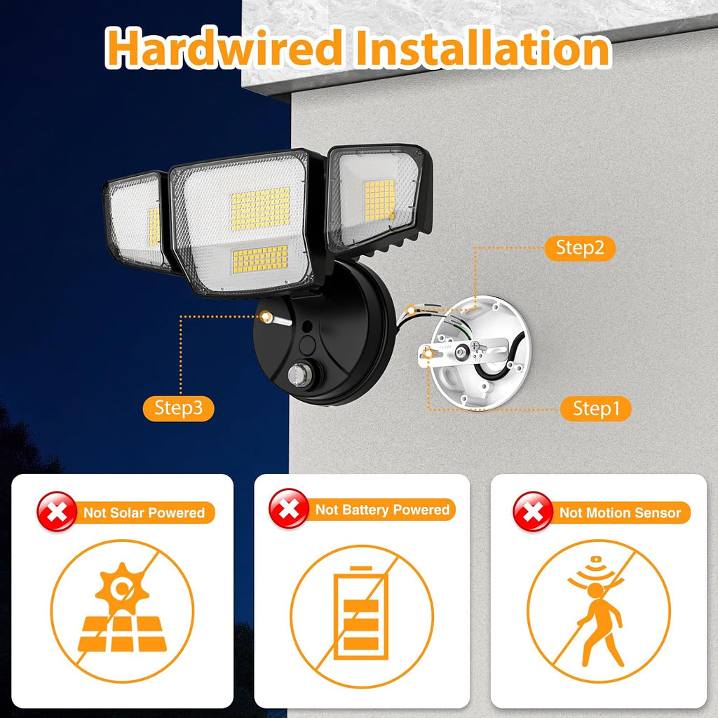 90W Flood Lights Outdoor, 10000LM Dusk to Dawn Outdoor Lighting, IP65 Waterproof, 6500K Daylight, 4 Heads LED