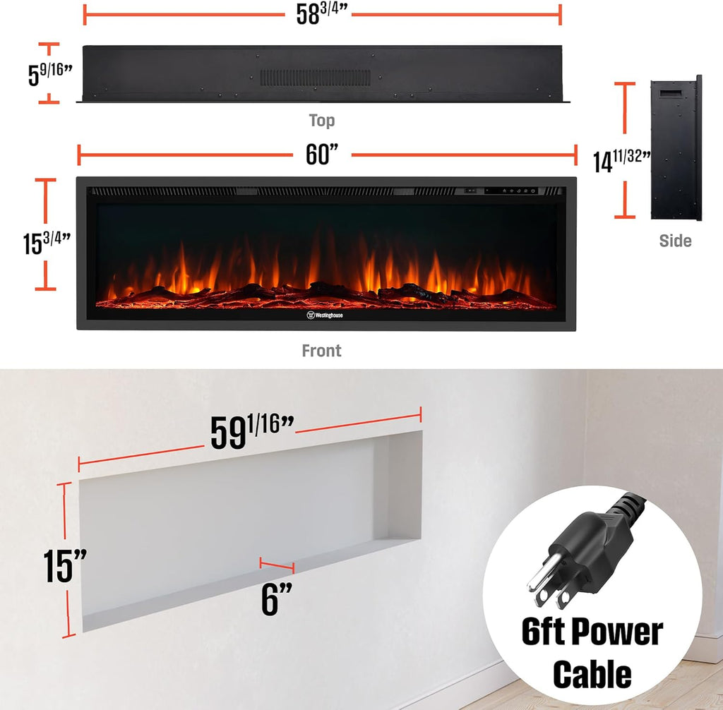 60 Inch Electric Fireplace Heater, Compatible with Alexa & Google Home