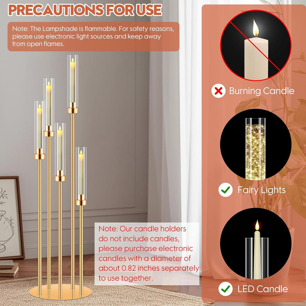 4 Set 5 Arm Gold Candle Holder, Mjkeomo 41.3'' Tall Candelabra Centerpieces for Tables Gold Candlesticks Holder for