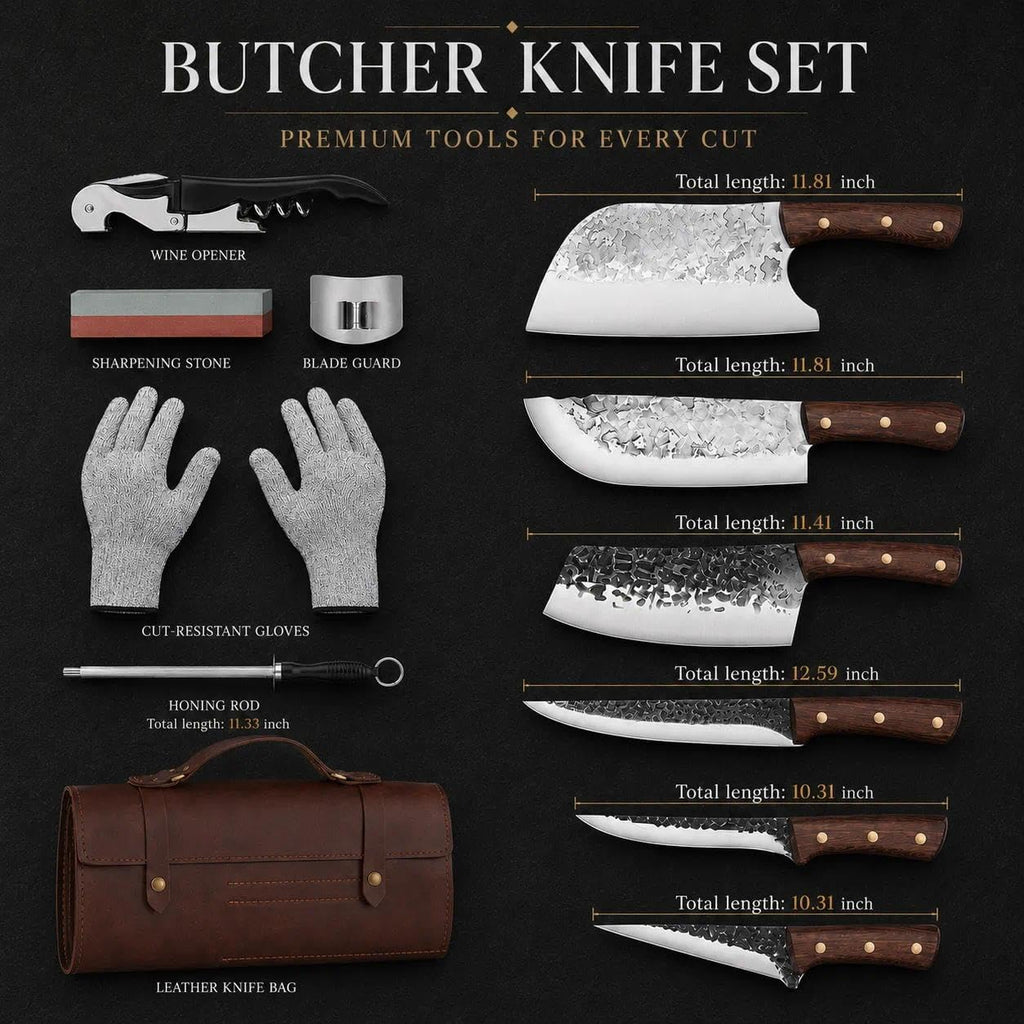 12-Piece Butcher Knife Set | Roll Bag, For Meat Processing, Brisket Trimming and BBQ Prep