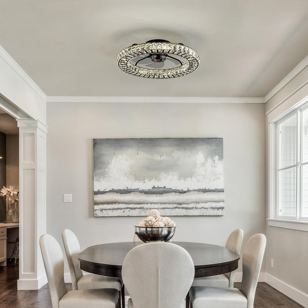 Crystal Ceiling Fan with Light and Remote, 22" Luxury Dimmable Chandelier Ceiling Fan, Modern LED Fan