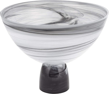 Milky Way Glass Centerpiece Bowl - 10" Handcrafted European Mouth-Blown Black and White Alabaster Glass Pedestal