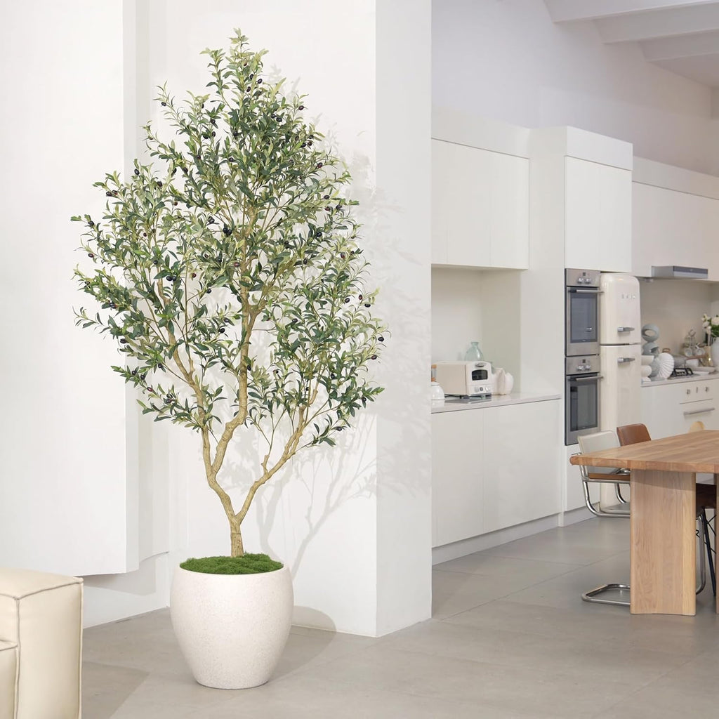 Faux Olive Tree 8ft with Large Olive Branches and Lifelike Olive