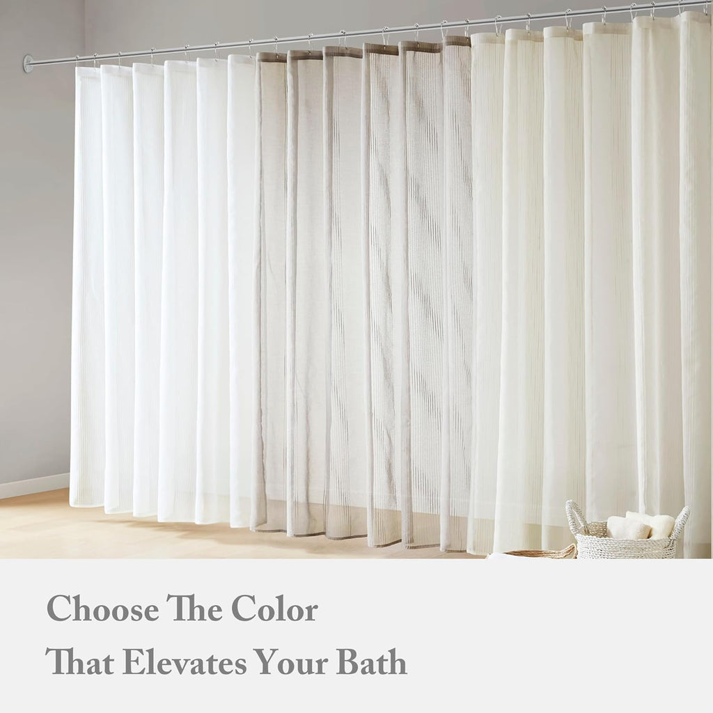 Anna Sheer Shower Curtain , 72 x 72, White | Adds Privacy, Machine Washable, Striped Pattern, OEKO-TEX Certified