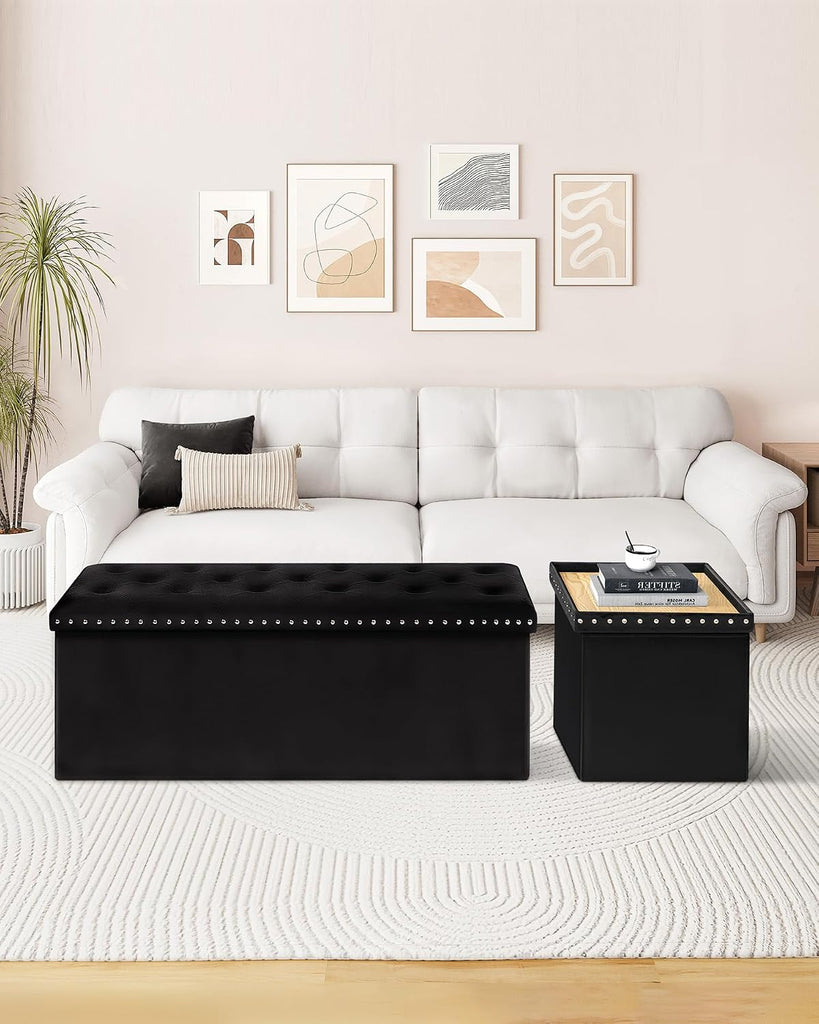 Storage Ottoman Bench, Folding Tufted Ottomans with Storage, Extra Large 140L Storage Boxes Footrest Bench , Luxury