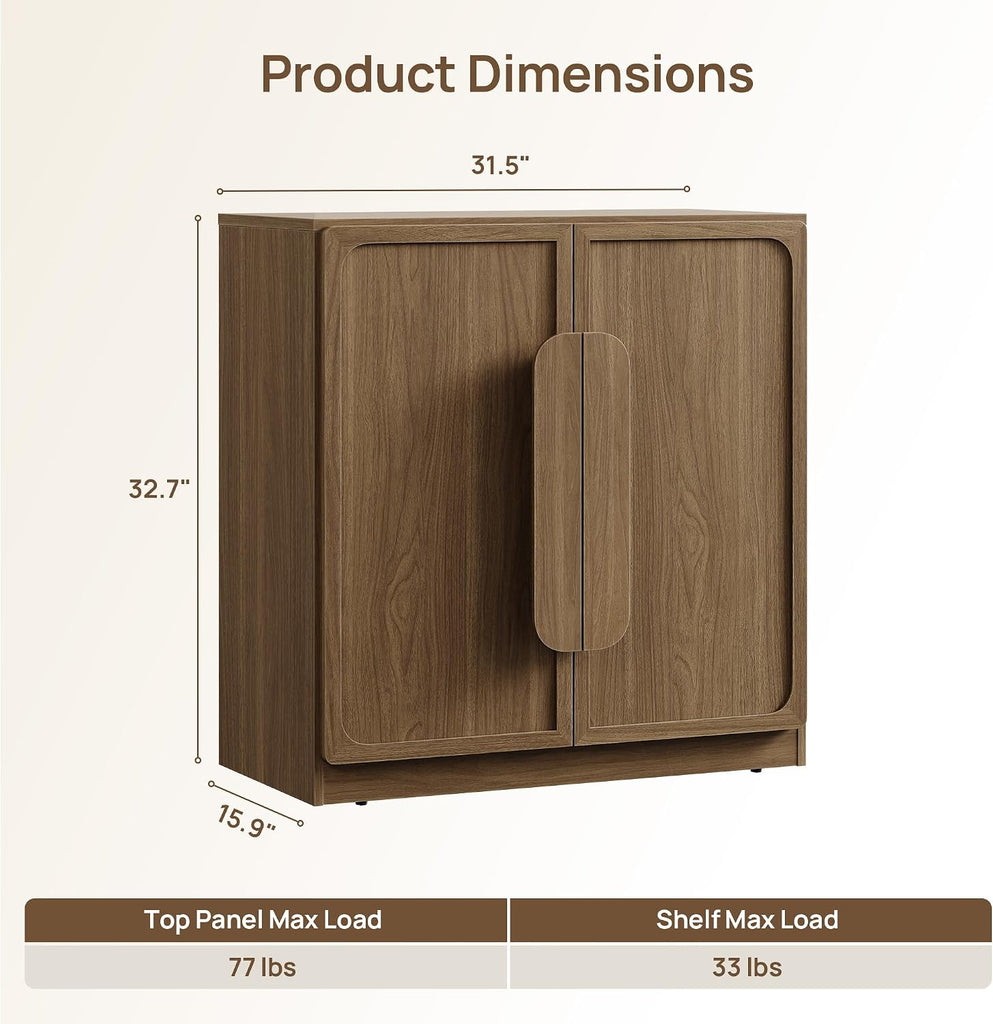Sideboard Buffet Cabinet with Storage, Large 63''W Credenza, Walnut | Modern Accent Cabinet with Curved Handles & 2