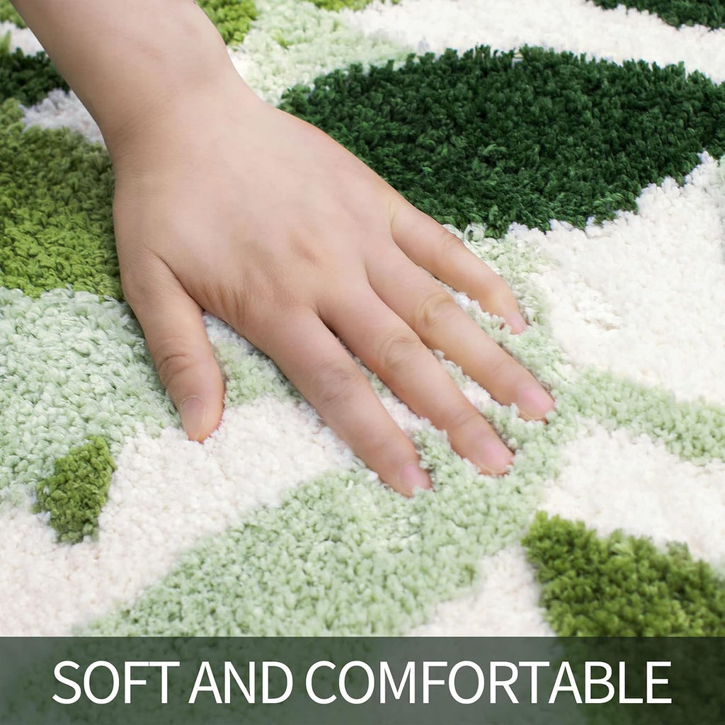 Green Bathroom Rug Set 2 Piece, Non-Slip Strong Water Absorbent Plush Microfiber Bath Mat Rug Set, Machine Washable
