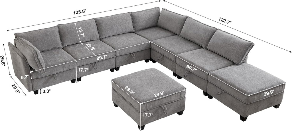Oversize Corner Modular Sectional Sofa Set, Convertible L Shaped Couch with Storage, 8 Seater Sofa Modular with