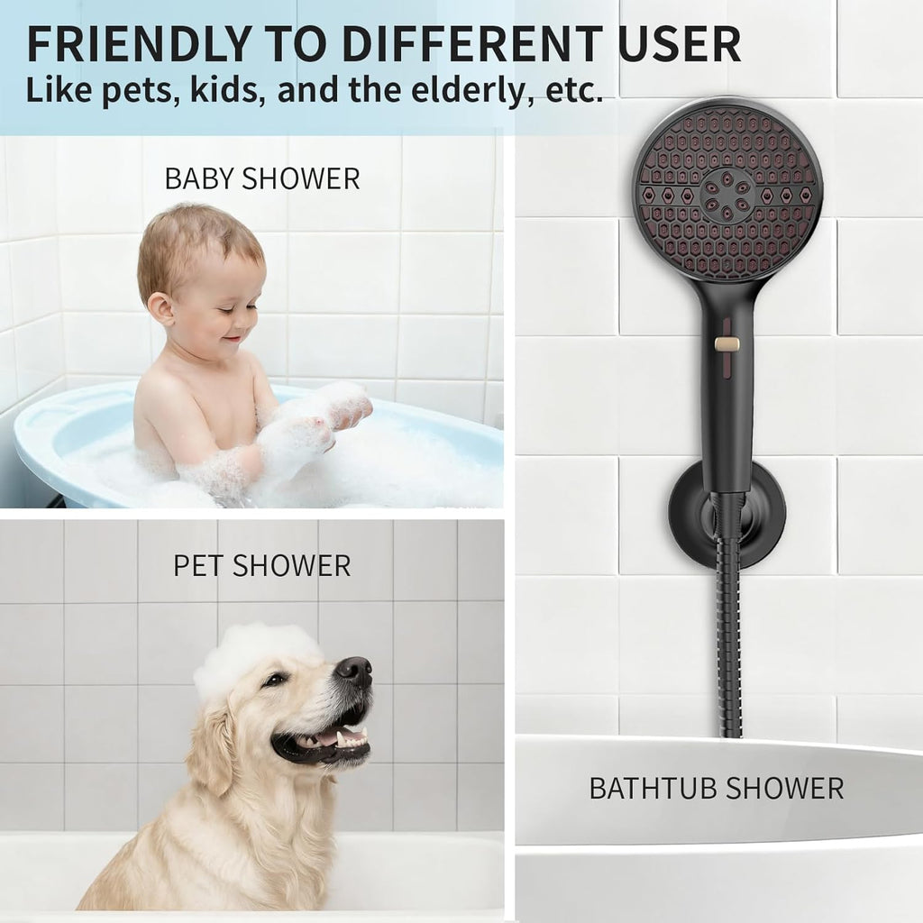 Black Handheld Shower Head, 9 Spray Modes High Pressure Shower head with Power Wash
