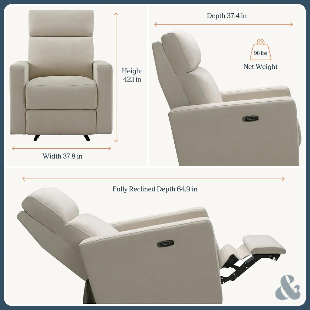 The Glider Premium Power Recliner Nursery Glider Chair with Adjustable Head Support | Designed with a Thoughtful