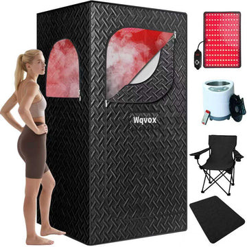 Portable Infrared Sauna Box with Red Light Therapy, 3L Steamer, Upgraded Foldable Chair & Mat