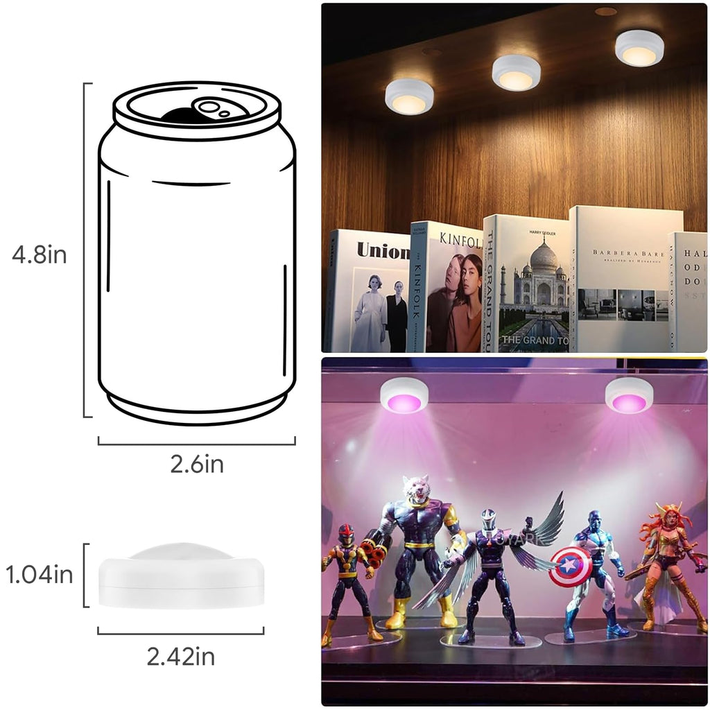 6 Pack LED Puck Lights Remote Control 16 Color Changeable Under Cabinet Lights, Battery Operated Lights Night Light