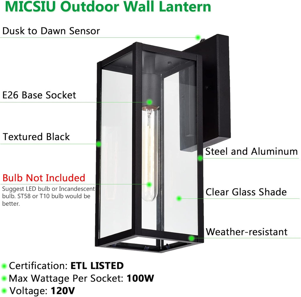 Dusk to Dawn Outdoor Lighting, 14.5 Inch Modern Farmhouse Exterior Wall Sconce with Clear Glass