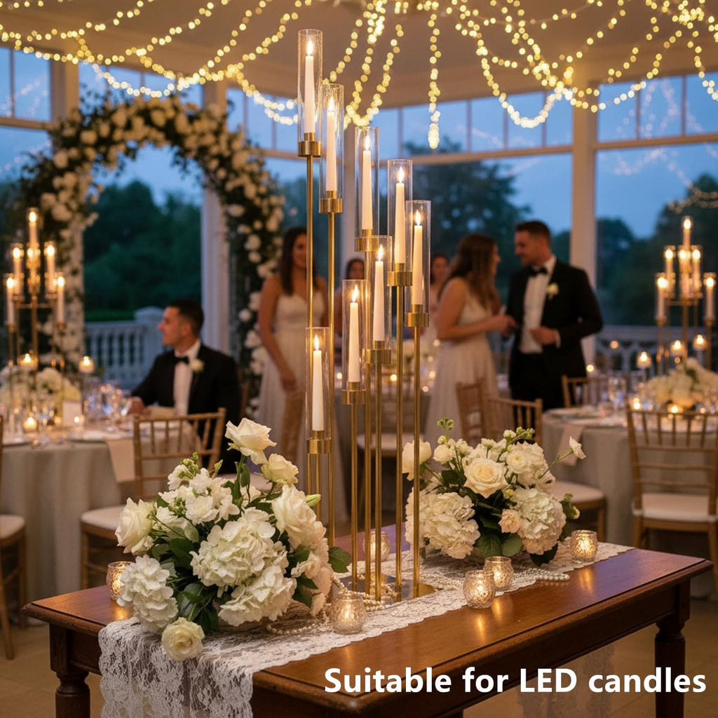 Tall Floor Candle Holder Set, 8-arm Metal Floor Candelabra Candle Holders, Large Gold Wedding Centerpiece, 45.3'' H