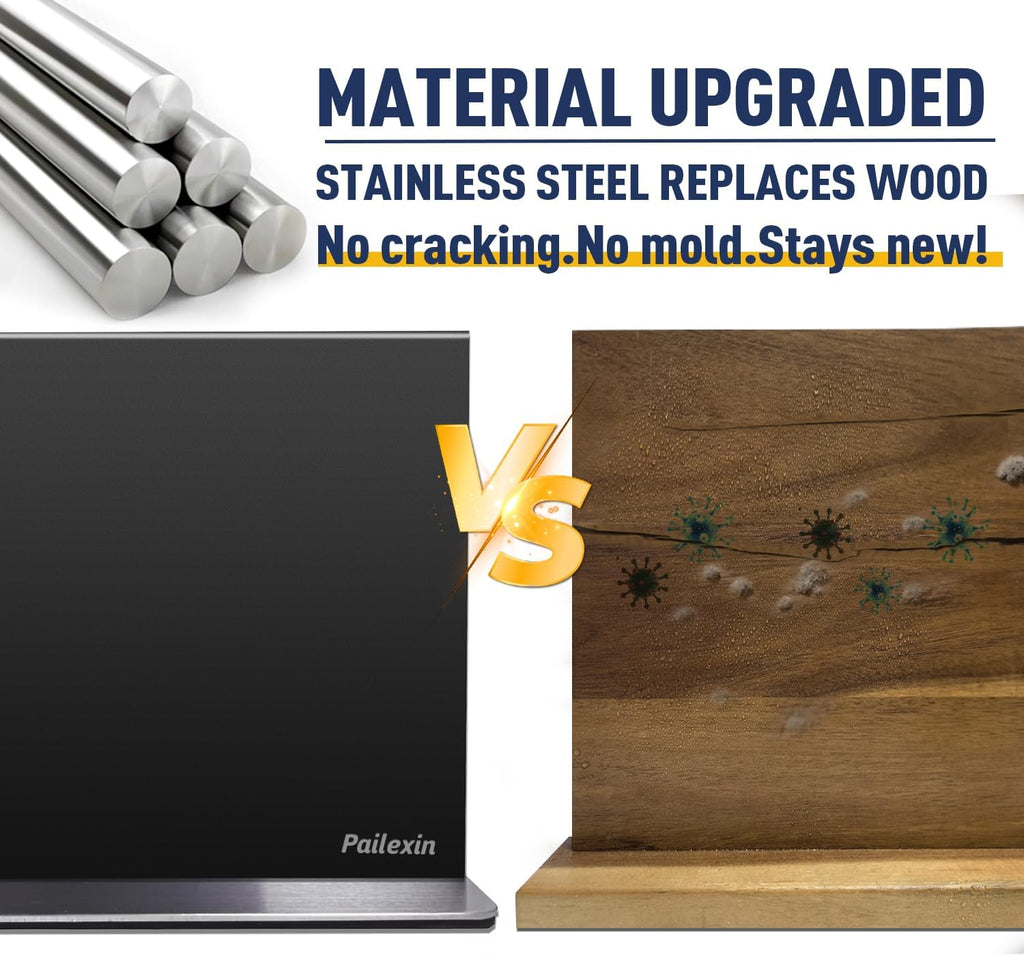 Magnetic Knife Block Without Knives-Black Stainless Steel Double-Sided Magnetic Knife Holder Stand with Strong