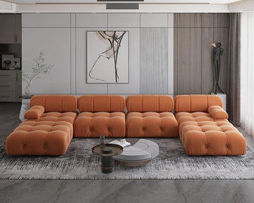 U-Shaped Modular Sectional Couch, 138" Minimalist Velvet Sofas, Convertible Couches, Mid-Century Modern Sectional