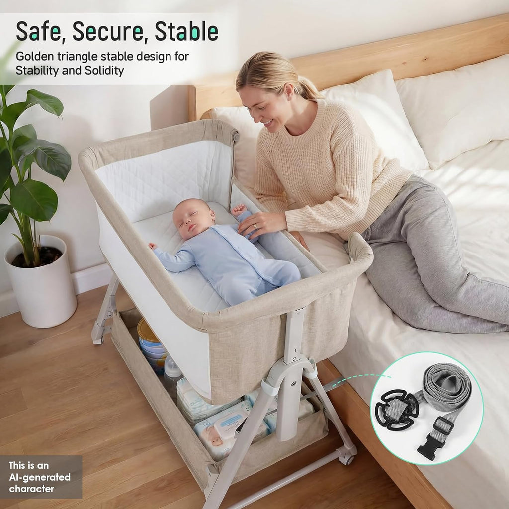 Bassinet Bedside Sleeper,3-in-1 Baby Bassinet with Mattress & Wheels,Easy Folding Portable Bedside Bassinet for Baby