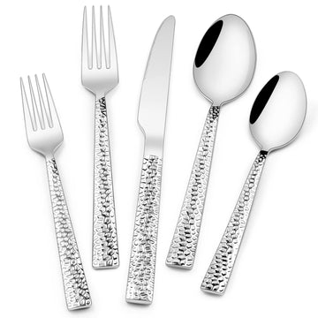 Hammered Silverware Set, 40-Piece Stainless Steel Square Flatware Set for 8, Food-Grade Tableware Cutlery Set