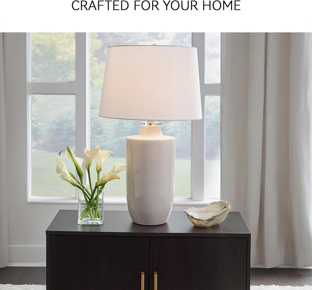 Signature Design by Ashley Cylener Vintage Ceramic Table Lamp with 3-Way Switch, White & Beige