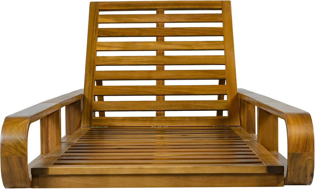 Pyke Patio Chaise Lounge Chair Outdoor, Acacia Wood Poolside Sun Lounger with Armrests, 4-Position Adjustable