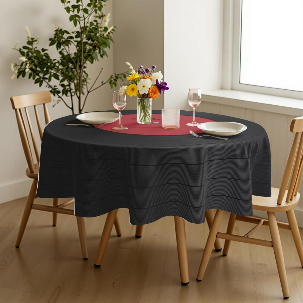 Music Tablecloth Round 60 Inch Vinyl Record Player Table Cloth Circle CD Shaped Table Cover Waterproof Wipeable