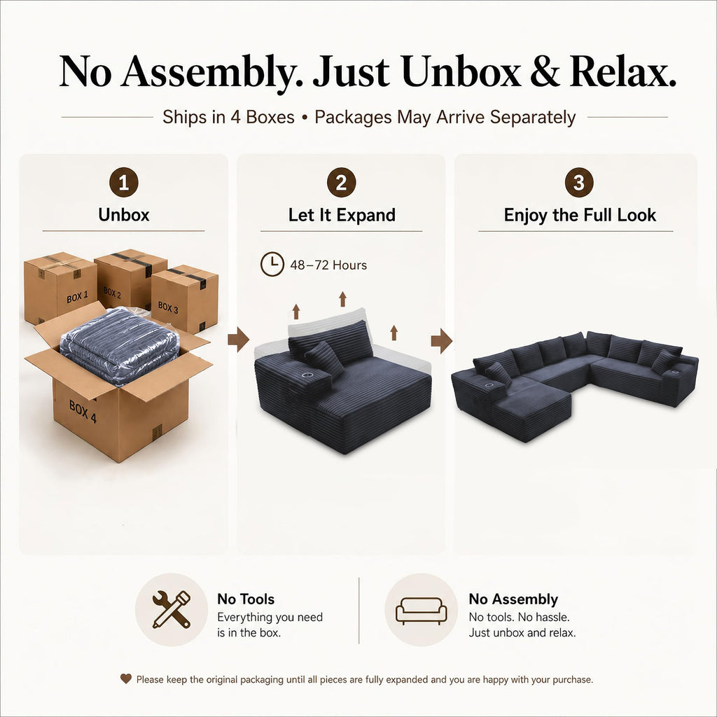 122" Oversized Cloud Sectional Couch, 7 Seater U Shaped Sofa Modular Boneless Couch with Chaise | Deep Seater | Cup