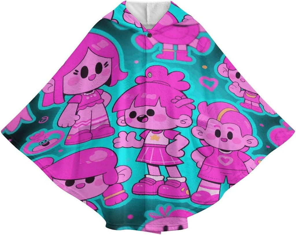 Cartoon Print Wearable Blanket Hoodie Flannel Hooded Blanket