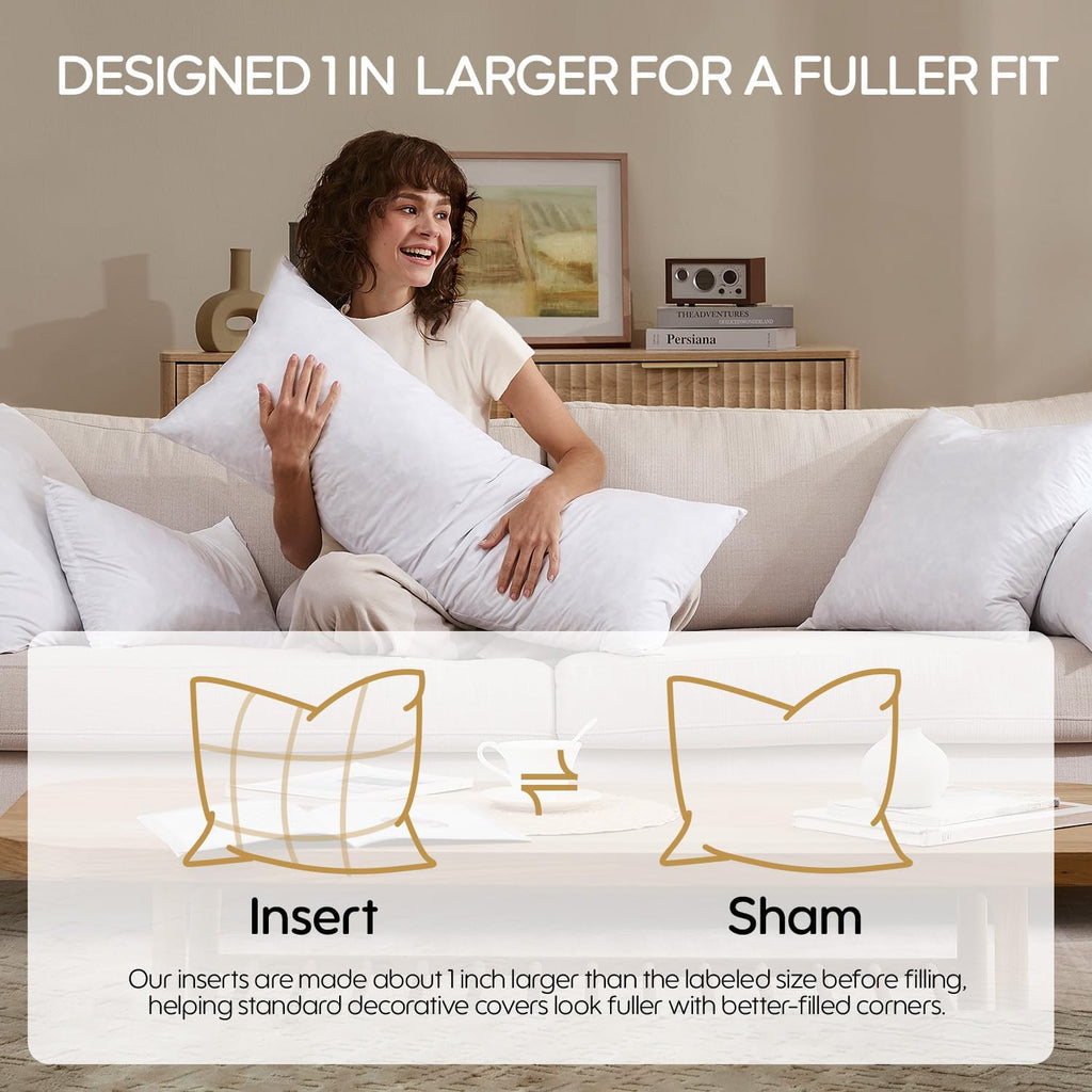 22x22 Feather Throw Pillow Insert, Decorative Pillow Insert for Covers, Fuller Fit with Soft Support for Bed and Couch