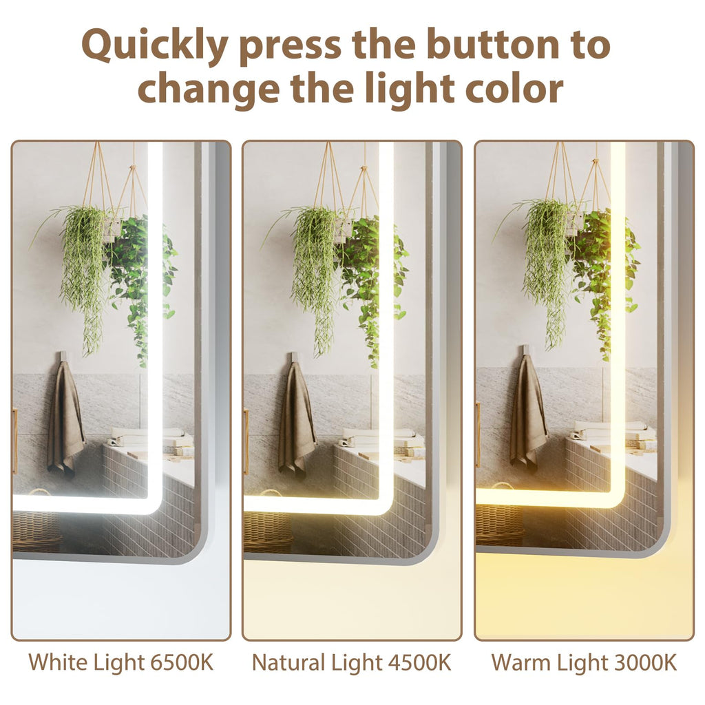 Led Medicine Cabinet with Mirror, Bathroom Vanity Mirror Cabinet with Shelves, 3-Color Lights Dimmer (Silver, 30" H x