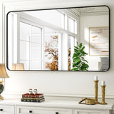 30 x 48 Inch Bathroom Mirror, Rounded Rectangular Vanity Mirror for Wall, Modern Mirror for Room Decor, Black Framed