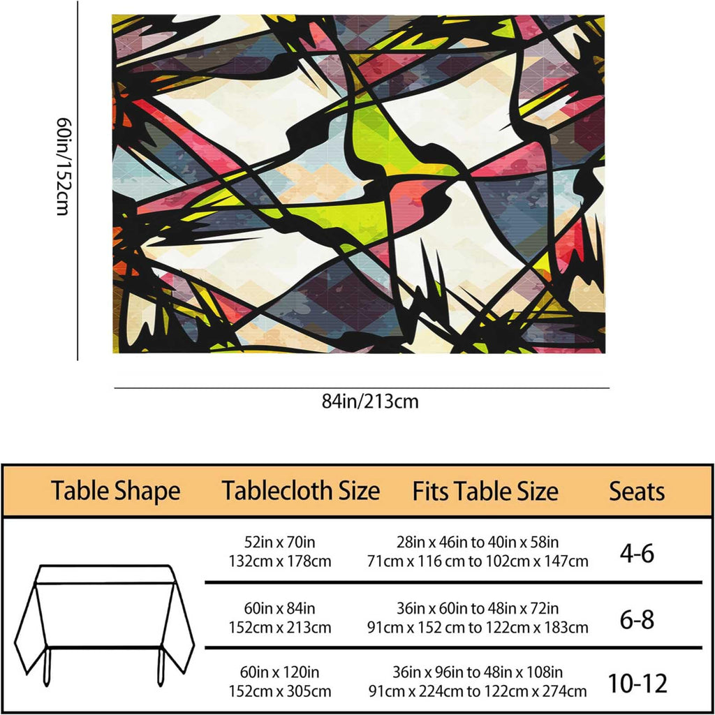 Art Graffiti Tablecloth 60x84 Inch Rectangular Abstract Colorful Irregular Geometric Creative Design Oblong Table