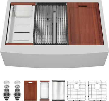 36 Double Bowl Farmhouse Sink Stainless Steel Workstation 36x22 Sink