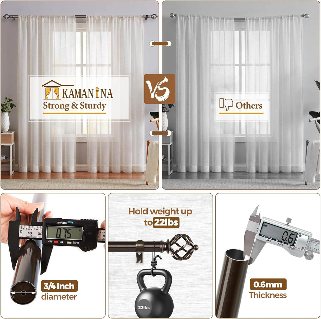 Bronze Curtain Rod, Adjustable Curtain Rods for Windows, 3/4 Inch Splicing