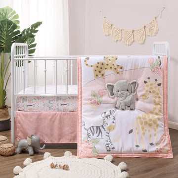 3 Piece Baby Crib Bedding Set for Girls - Newborn, Infant & Toddler Nursery Bed Set Decor with Fitted Crib Sheet