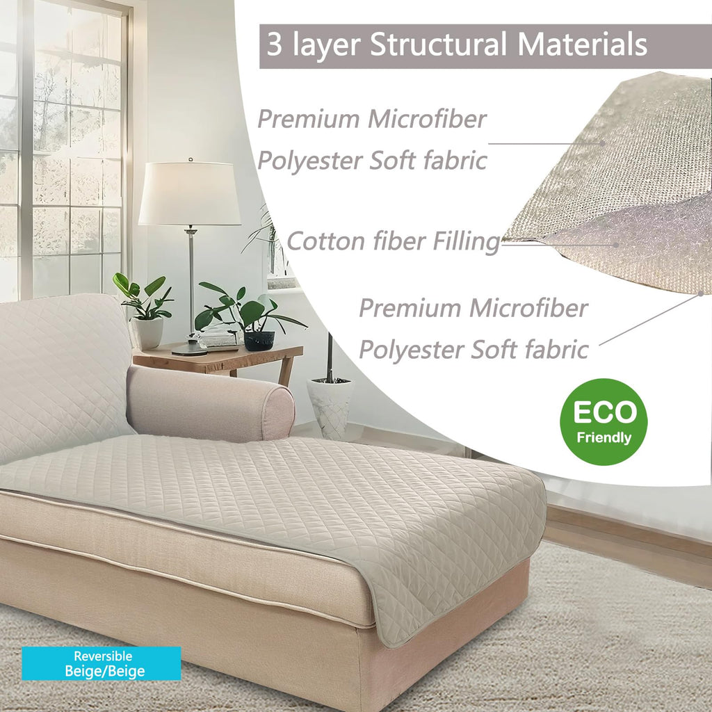 Sectional Couch Cover Chaise Lounge Cover, Beige/Beige