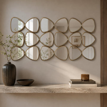 Large Geometric Decorative Wall Mirror, 47.2 x 23.6 in, Antique Gold