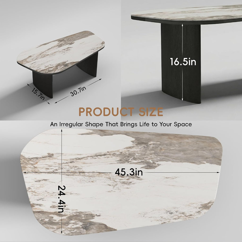 Luxury Marble Coffee Table, Premium Sintered Stone Top, Natural Wood Look Base, Modern Design Stone Cocktail Table, Ma