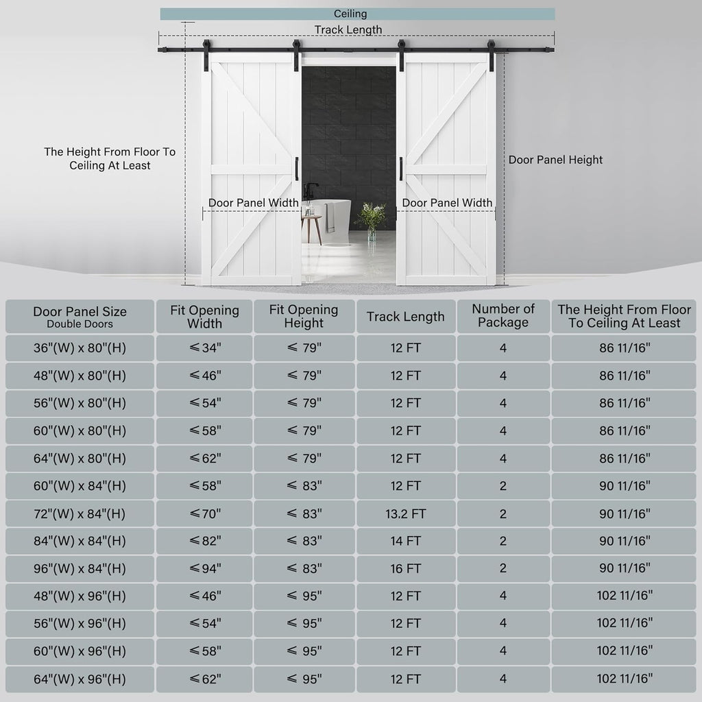72" x 84" Double Barn Door and Hardware Kit Included & 13.2FT Track & Handle, Mortise and Tenon Stru