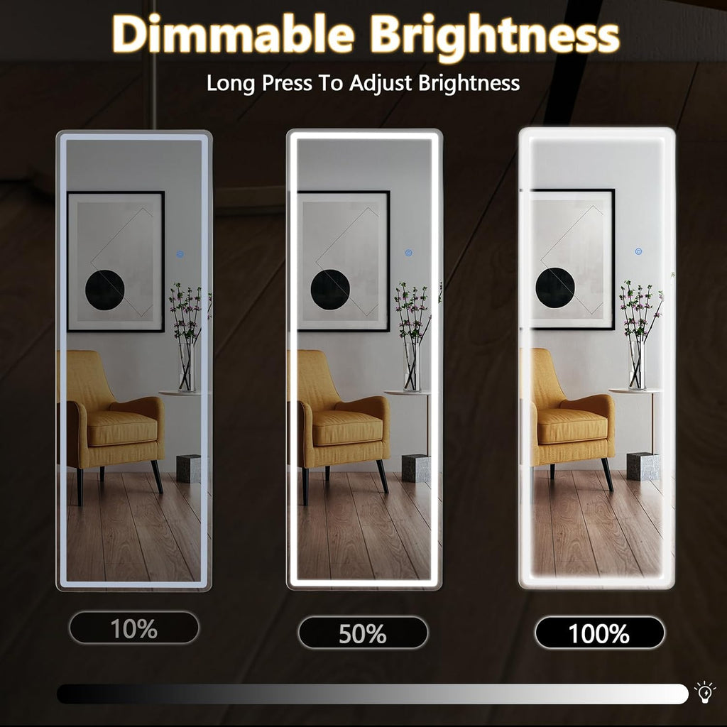 Full Length Mirror with LED Lights, 65"x21" Lighted Floor Mirror with Dimming & 3 Color Lighting, Stand , Dressing Room