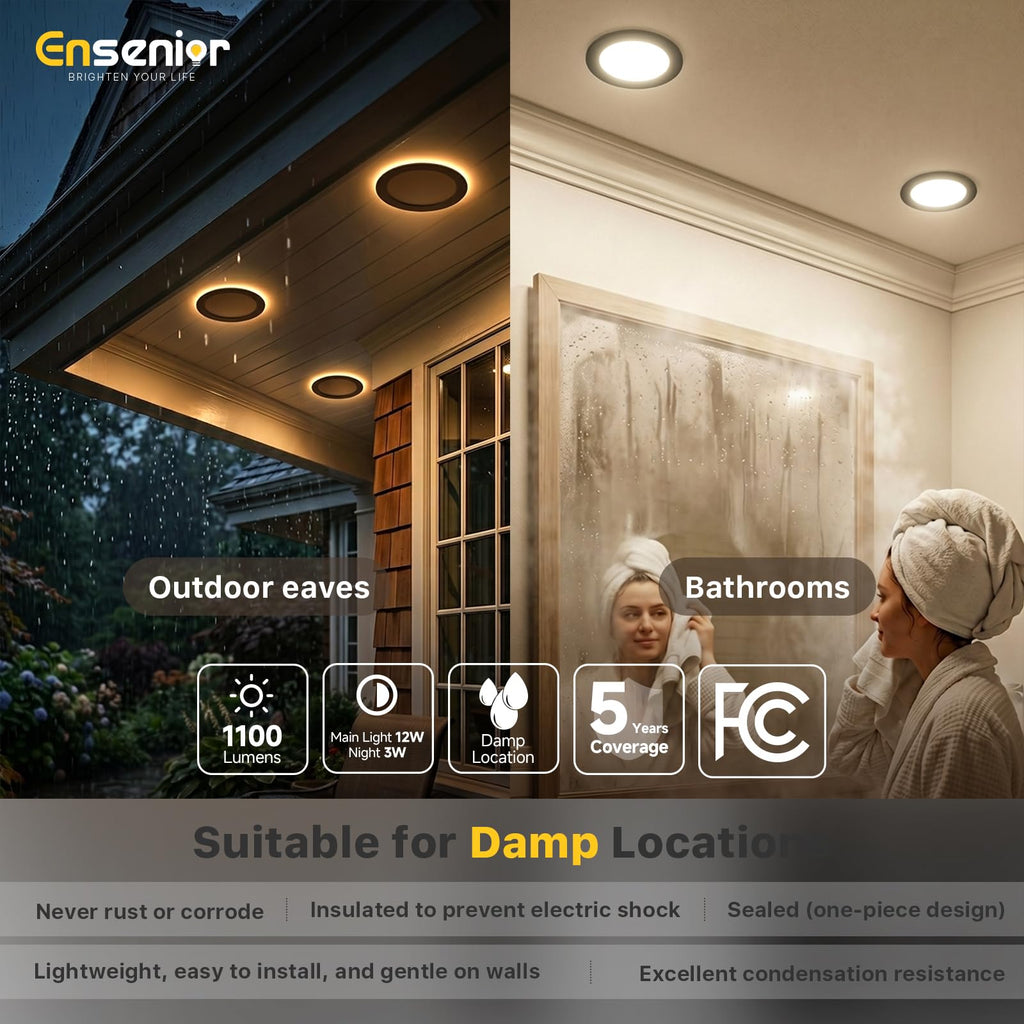 12 Pack 6 Inch LED Recessed Lights with Night Light, 5CCT