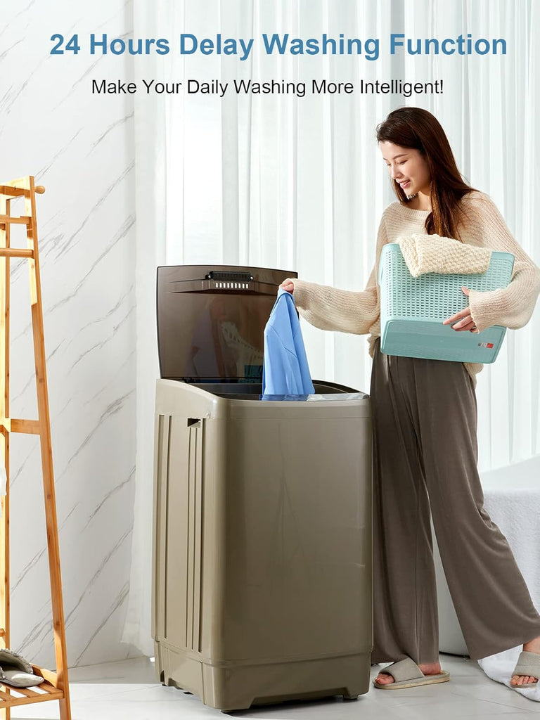Full-Automatic Washing Machine 17.7 lbs Small Compact Portable 10 Wash Program & 8 Water Level Compact Washer with LED