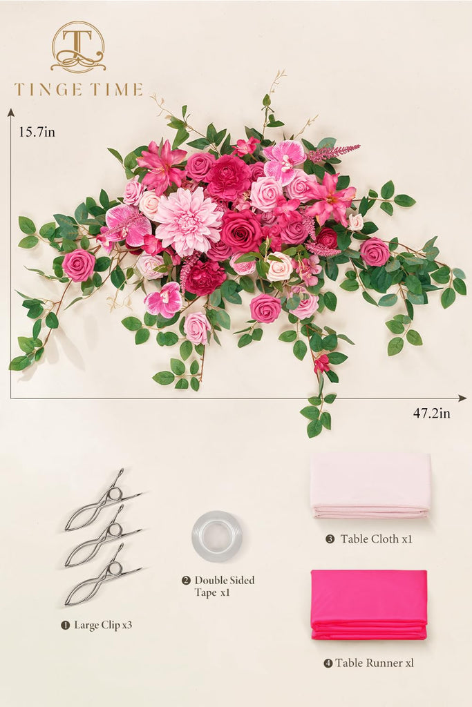 Artificial Sweetheart Flower Swag with Table Cloth and Table Runner, Pack of 3 Floral Arrangement for Wedding