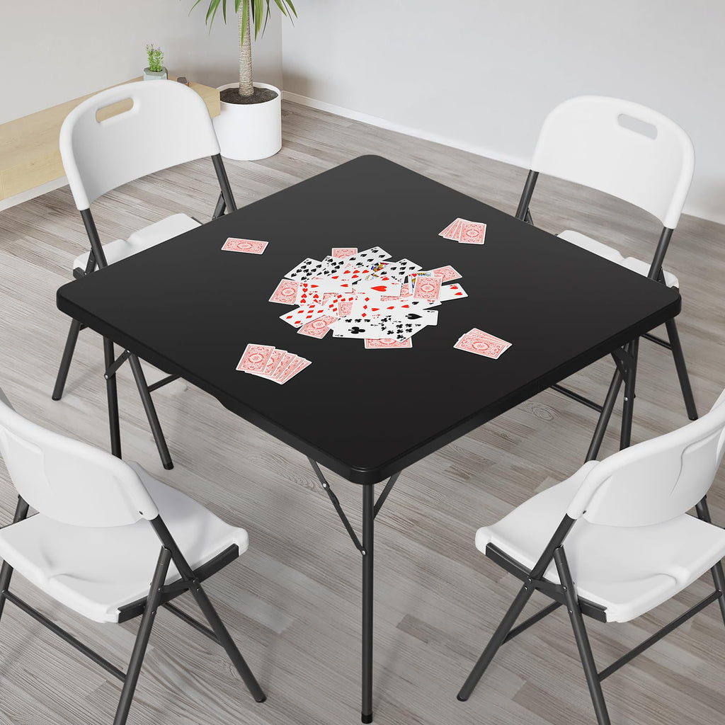 42" Fold in Half Square Table, Bi-Folding Commercial Portable Plastic Dining Table Outdoor Party Wedding Event, Black