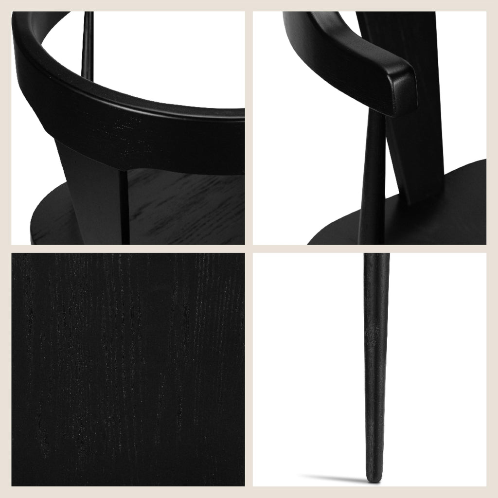 Mid Century Modern Enzo Black Dining Chair - Solid Oak Wood Splat Back Chair, 18" Seat Height, 32" Tall - Stylish MCM