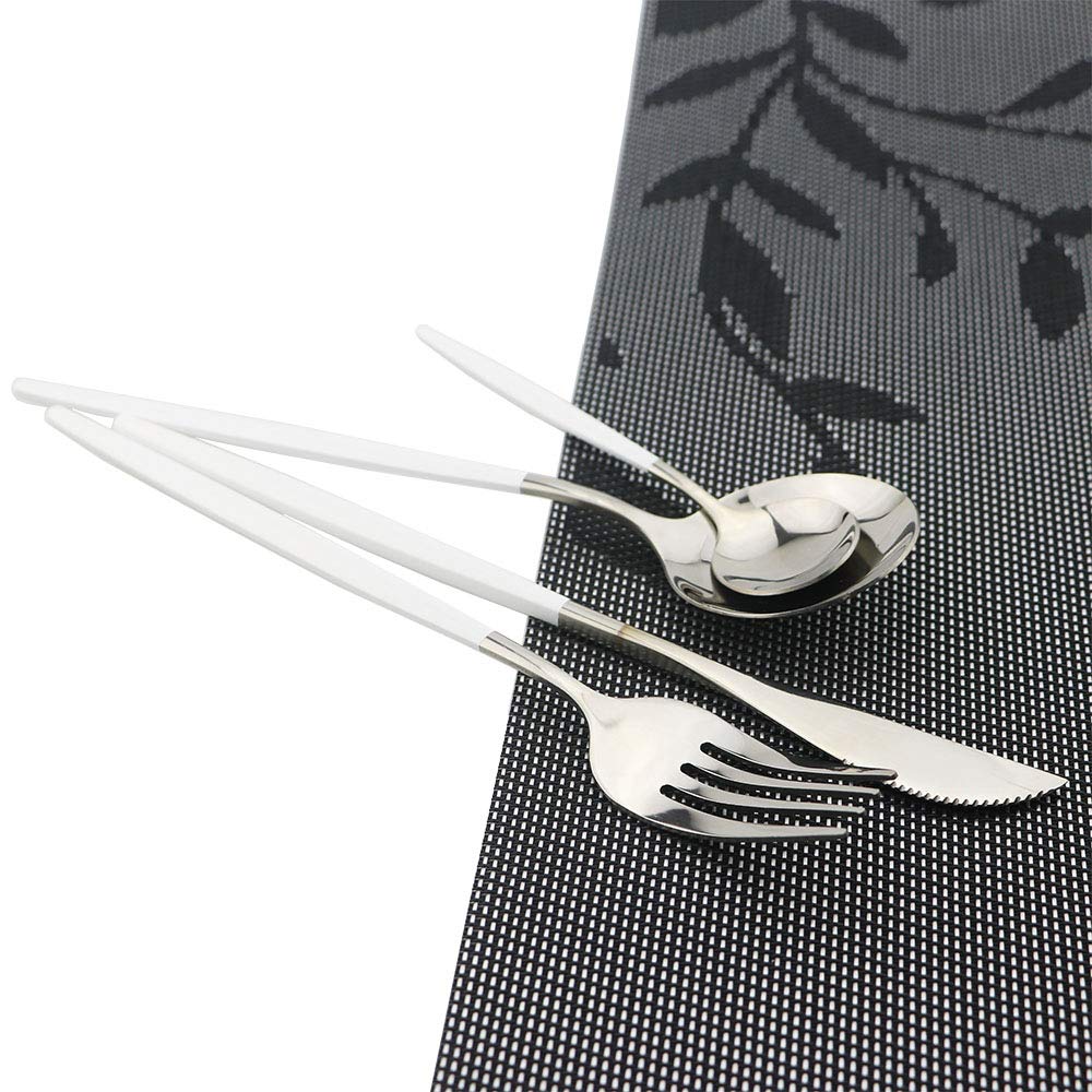 24 Piece Titanium White Plated Stainless Steel Flatware Set, Flatware Set, Cutlery Set Service for 6 (White Handle