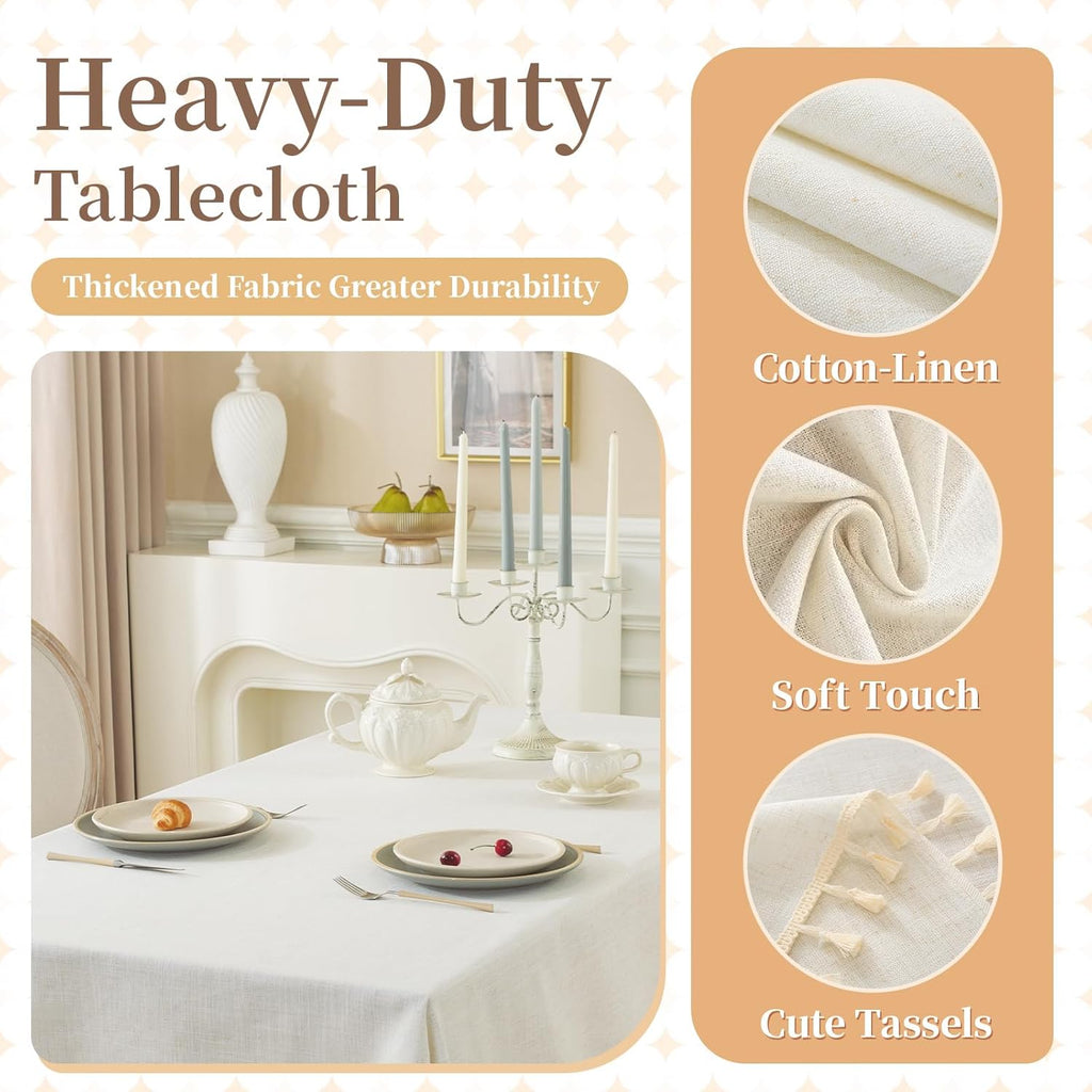 Textured Table Cloth for Rectangle Table, Heavy Duty Farmhouse Tablecloth Solid Cotton Linen Waterpr