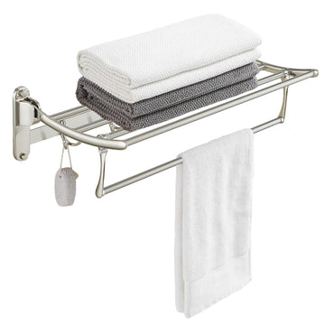 Towel Racks with Foldable Towel Bar Hooks Wall Mounted Brushed Nickel