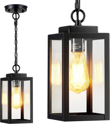 Outdoor Pendant Lights for Porch, 11'' Outdoor Hanging Lantern Lights Modern Outside Chandelier